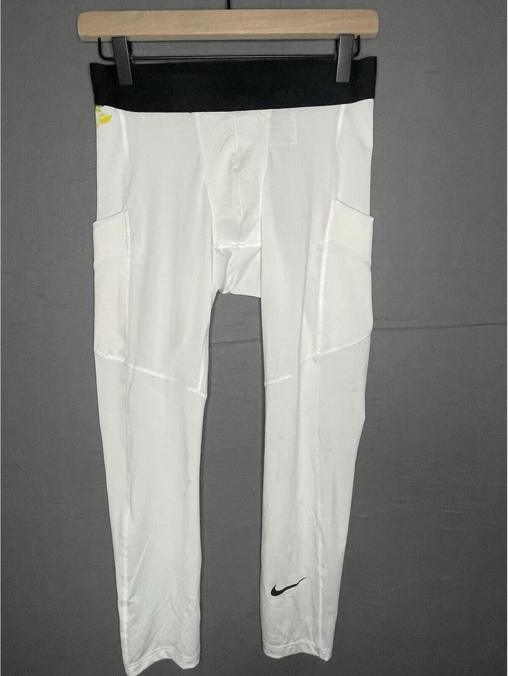 Nike Pro Dri-FIT Boys 3/4 Compression Tights White Black Waistband Size Large